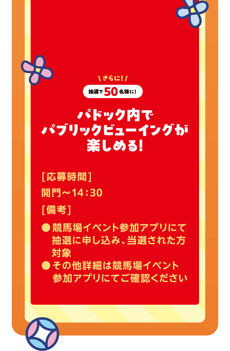 パドック内でパブリックビューイングが楽しめる！